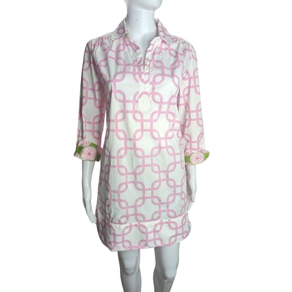Tizzie Tunic Shirt Casual Dress Contrasting Trim Retro Inspired Print sz M - Picture 1 of 11